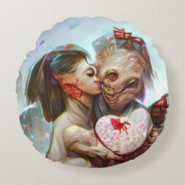 Whimsikische Alien Romance Rundes Kissen