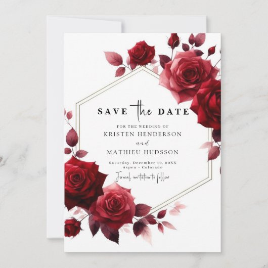 Whimsikische Blume Crimson Red Wedding Save The Date (Vorderseite)