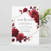 Whimsikische Blume Crimson Red Wedding Save The Date (Stehend Vorderseite)