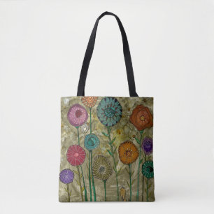 Whimsikische Blume und eine kleine Vogelgrippe-Tas Tasche