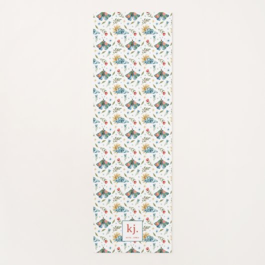 Whimsikische Blumenmotten | Monogramm Yogamatte (Vorderseite)