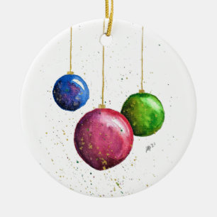 Whimsikische, farbenfrohe Weihnachtsbaumchen Keramik Ornament
