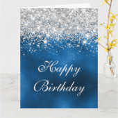 Whimsikische Imitate Royal Blue Silver Glitzer Geb Karte (Gelbe Blume)