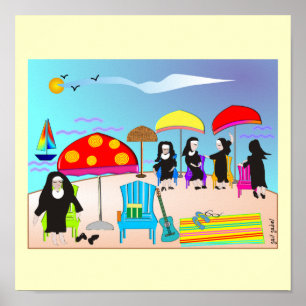 Whimsikische Nonnen "at the Beach" Art Poster