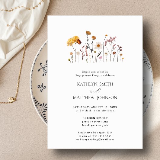 Whimsikische Wildblume Boho Wedding Engagement Par Einladung