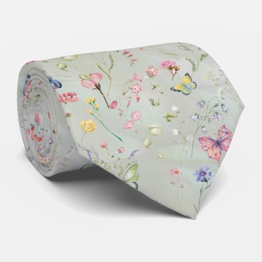 Whimsikische Wildblume Mint Neck Tie Krawatte (Gerollt)