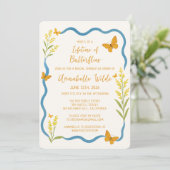 Whimsikische Wildblume Schmetterling Chic Brautpar Einladung (Stehend Vorderseite)