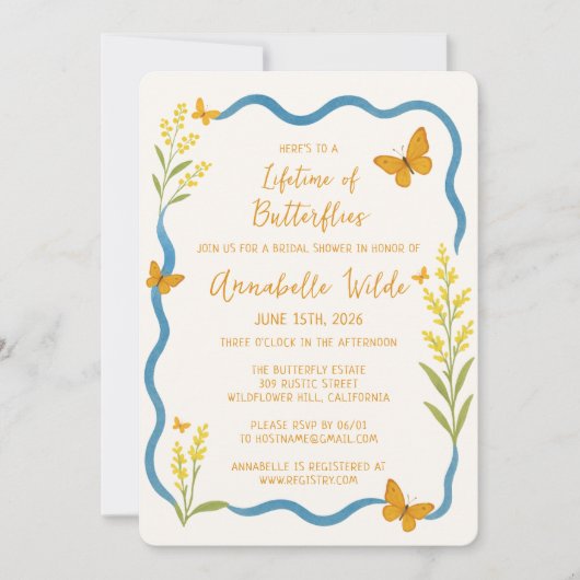 Whimsikische Wildblume Schmetterling Chic Brautpar Einladung (Vorderseite)