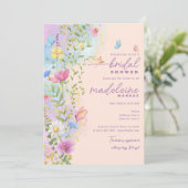Whimsikische Wildblumen Blumengarten Brautparty Einladung (Stehend Vorderseite)