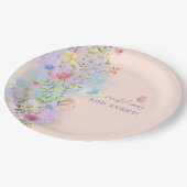 Whimsikische Wildblumen Blumengarten Brautparty Pappteller (Schrägansicht)