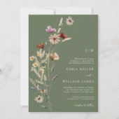 Whimsikische Wildblumen setzen alles in einem grün Einladung (Vorderseite)