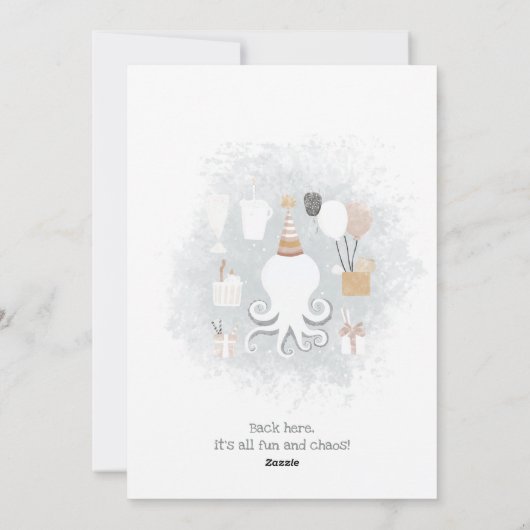 Whimsikischer Oktopus "Zu viele Waffen" Feiertagskarte (Rückseite)