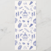 Whimsikisches, blaues, handgezeichnetes Hochzeitsm Menükarte (Rückseite)