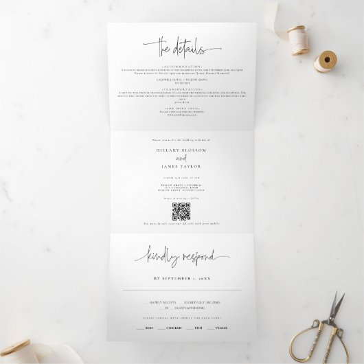 Whimsikkalligraphie Elegante Hochzeit Dreifach Gefaltete Einladung (Innenseite)