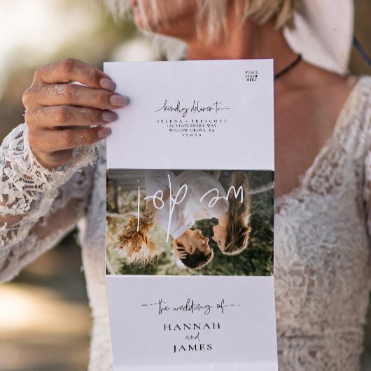 Whimsikkalligraphie Elegante Hochzeit Dreifach Gefaltete Einladung