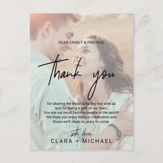 Whimsikkalligraphie | Foto ausgeblendet Dankeschön Postkarte (Vorderseite)