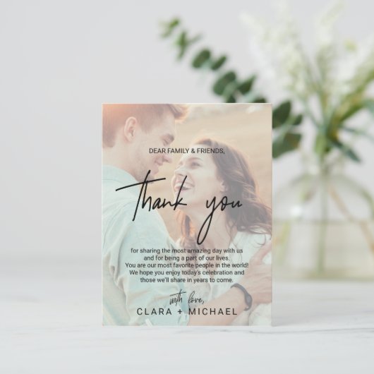 Whimsikkalligraphie | Foto ausgeblendet Dankeschön Postkarte (Stehend Vorderseite)