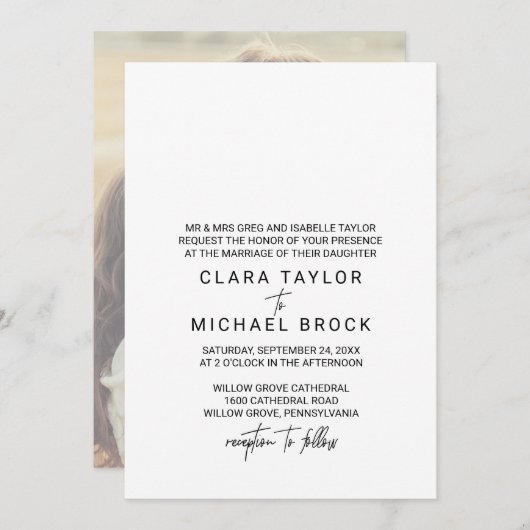 Whimsikkalligraphie | Foto Back Formal Wedding Einladung (Vorne/Hinten)