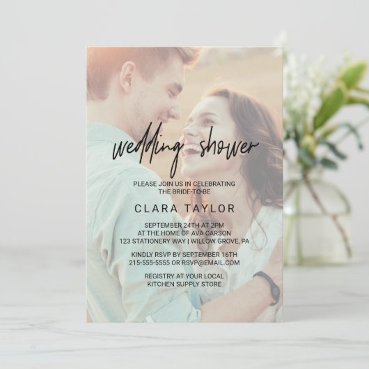 Whimsikkalligraphie | Polterabend ausgeblendetes F Einladung (Stehend Vorderseite)