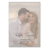 Whimsikkalligraphie Script verblendetes Foto Hochz Tischnummer (Vorderseite)