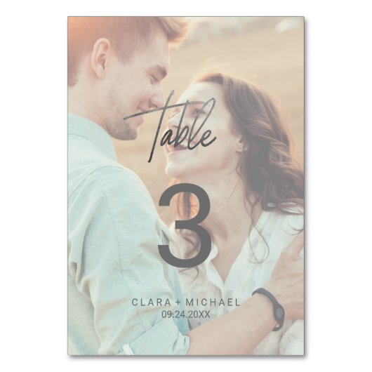 Whimsikkalligraphie Silver Foto Tischnummer (Vorderseite)