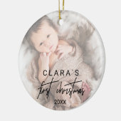 Whimsikkalligraphie verblasste Foto Erste Weihnach Keramik Ornament (Links)