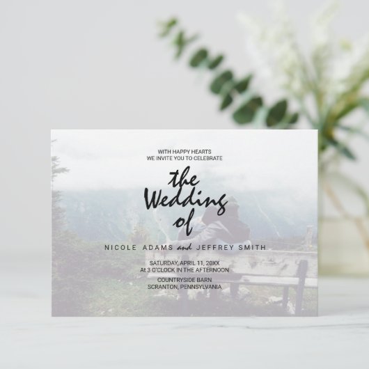 Whimsikkalligraphie | Verblendetes Foto Einladung (Stehend Vorderseite)