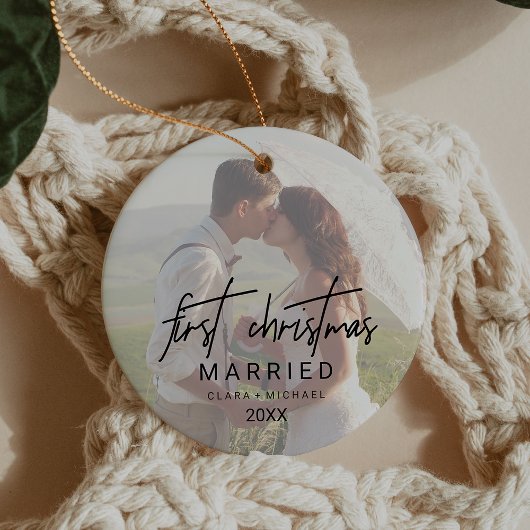 Whimsikkalligraphie Verblendetes Foto Verheiratet Keramik Ornament