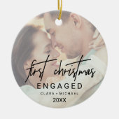 Whimsikkalligraphie Verblendetes Foto Verlobt Keramik Ornament (Vorne)