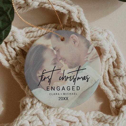 Whimsikkalligraphie Verblendetes Foto Verlobt Keramik Ornament