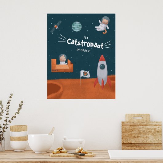Whimsikkatstronaut im Weltraum, Katzen auf Mars, S Poster (Küche)