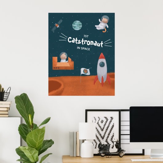 Whimsikkatstronaut im Weltraum, Katzen auf Mars, S Poster (Heimbüro)