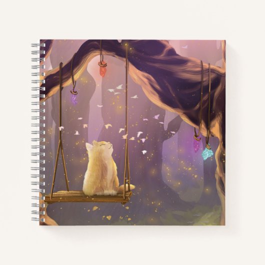 Whimsikkatze auf einem Swing Square Notebook Notizblock (Vorderseite)