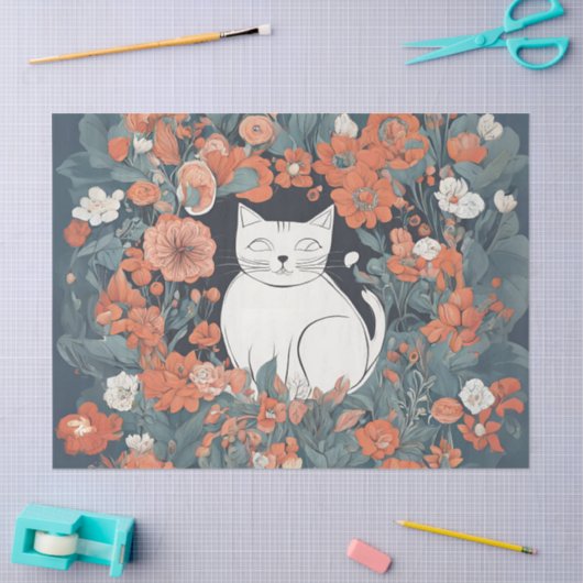 Whimsikkatze im Blumengarten Seidenpapier (Basteln)