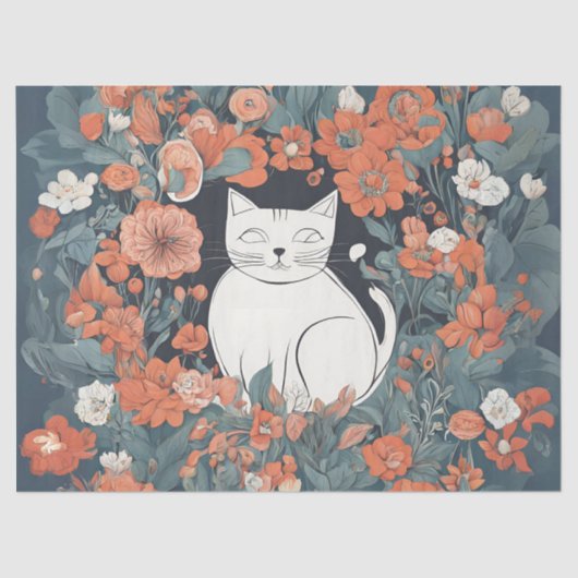Whimsikkatze im Blumengarten Seidenpapier (Vorderseite)