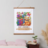 Whimsikkatze mit Büchern und Schmetterlingen Wandteppich Mit Holzrahmen (Schlafzimmer)