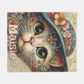 Whimsikkatze mit einem Personalisierten Hutfloral Fleecedecke (Vorderseite (Horizontal))