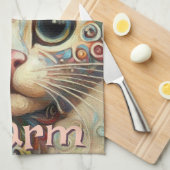 Whimsikkatze mit einem Personalisierten Hutfloral Geschirrtuch (Viertel Falte)