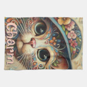 Whimsikkatze mit einem Personalisierten Hutfloral Geschirrtuch (Horizontal)