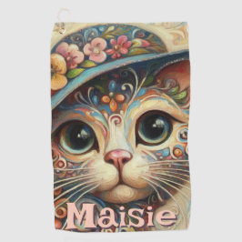 Whimsikkatze mit einem Personalisierten Hutfloral Golfhandtuch