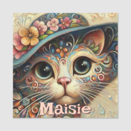 Whimsikkatze mit einem Personalisierten Hutfloral Namensschild