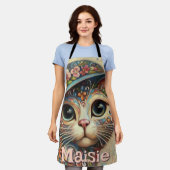 Whimsikkatze mit einem Personalisierten Hutfloral Schürze (Getragen)
