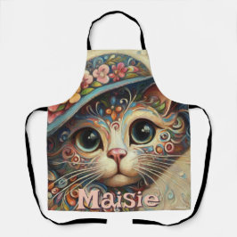 Whimsikkatze mit einem Personalisierten Hutfloral Schürze