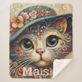 Whimsikkatze mit einem Personalisierten Hutfloral Sherpadecke