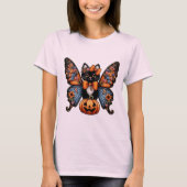 Whimsikkatze mit Schmetterlingsflügen und Kürbiskr T-Shirt (Vorderseite)
