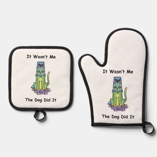 Whimsikkatze Ofenhandschuh & Topflappen-Set (Vorderseite)