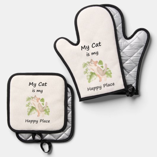 Whimsikkatze Ofenhandschuh & Topflappen-Set (Vorderseite/Rückseite)