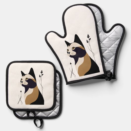 Whimsikkatze Ofenhandschuh & Topflappen-Set (Vorderseite/Rückseite)