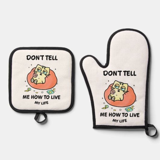 Whimsikkatze Ofenhandschuh & Topflappen-Set (Vorderseite)