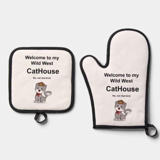 Whimsikkatze Ofenhandschuh & Topflappen-Set (Vorderseite)
